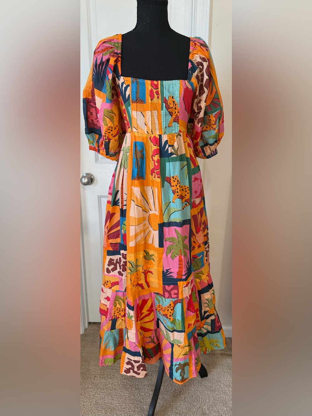FARM RIO- Vibrant Multi-Color Print Puff Sleeve Maxi Dress (M) - Picture 2 of 16